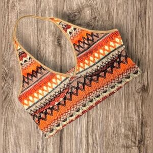 NEW Soly Hux Western Boho Crochet Knit Multicolored Halter Top Aztec Tribal M